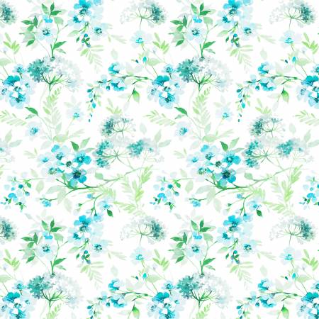Turquiose Floral 108" Wide Back