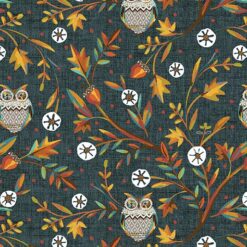 Woodland Vine Owls Lt. Teal (hello Fall)