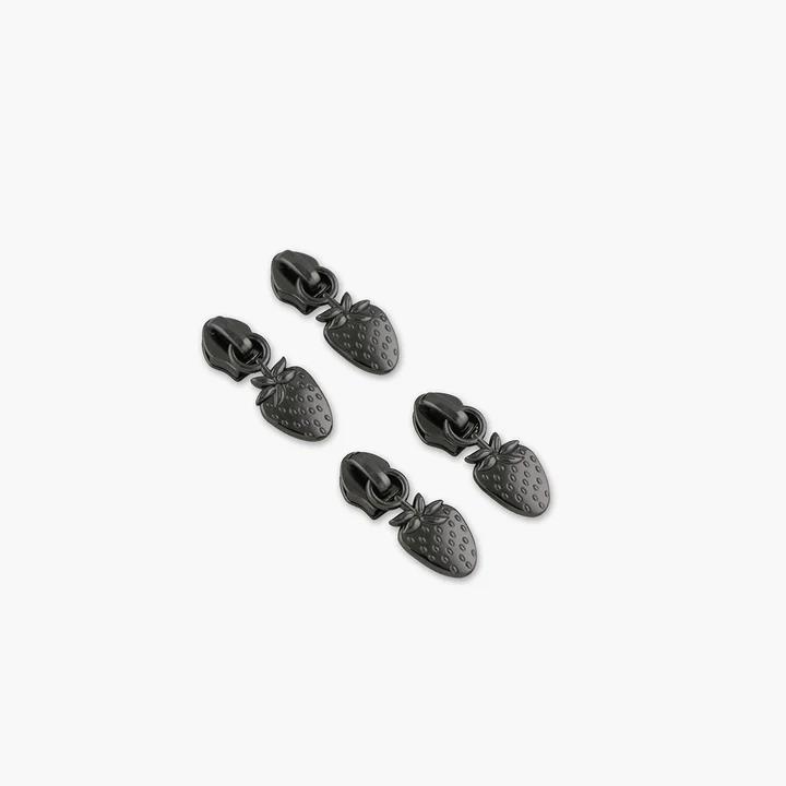 Strawberry Zipper Pulls - Gunmetal - Set of 4