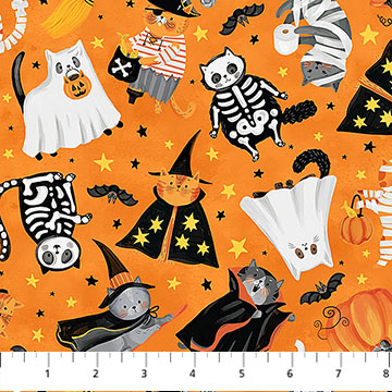 The Boo Crew - Orange Multi - Tossed - Northcott Fabric