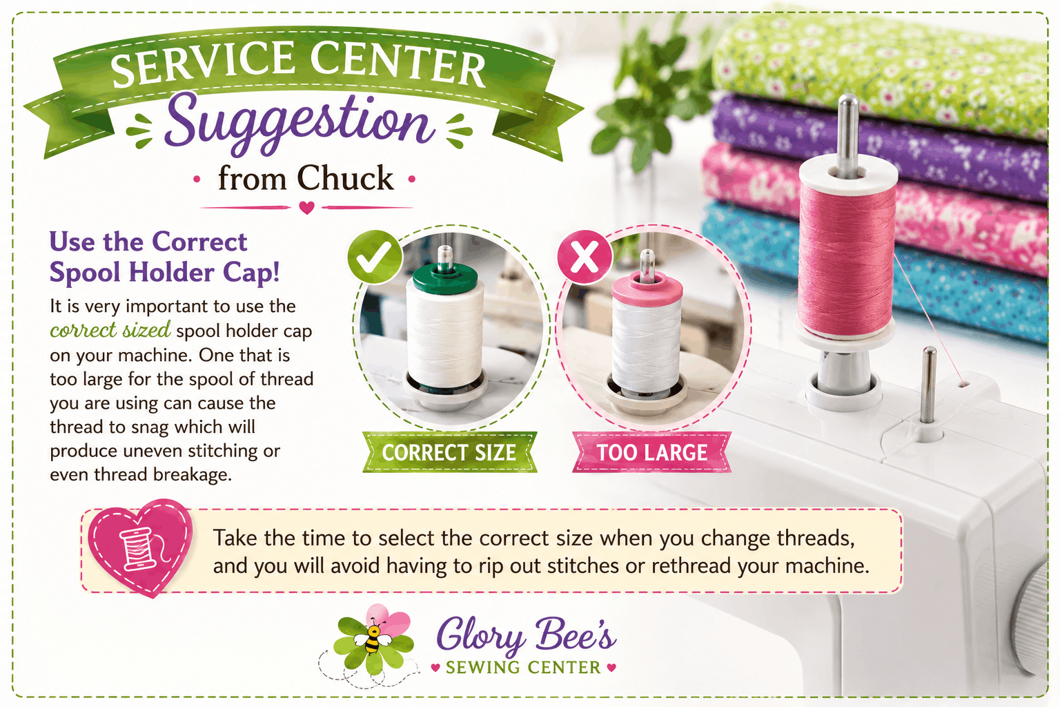 Service Center Suggestion from Chuck About Spool Holder Caps