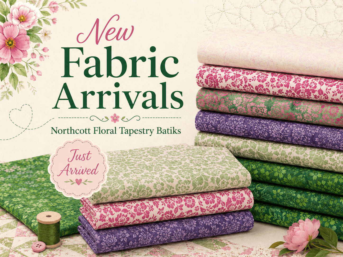 New Northcott Floral Tapestry Batiks at Glory Bee’s Sewing Center