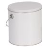 White 1 gallon tinplate canister with lid and wire bail handle, the tin Caboodle Canister Cozies are made to fit